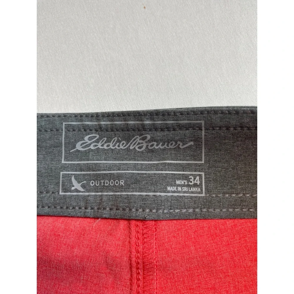 Eddie Bauer Mens Outdoor Board Shorts Coral Red Gray Swim Trunks Size 34